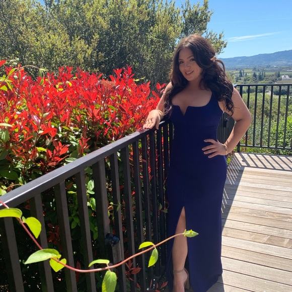 Betsy & Adam Blue Maxi Slip Dress for Cocktail - Picture 7 of 9